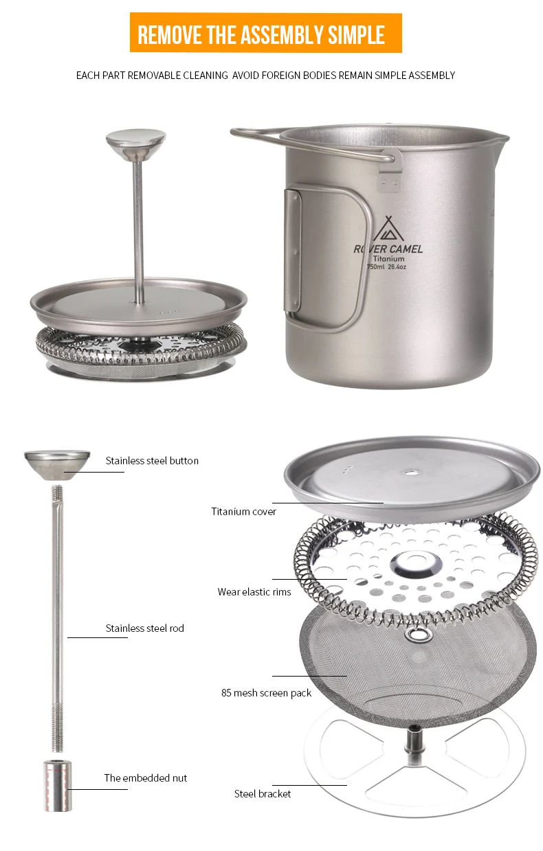 750ml titanium coffee french camping And Lid Fast Heat Outdoor Cup Mug Cookware For Tourism Hike Picnic