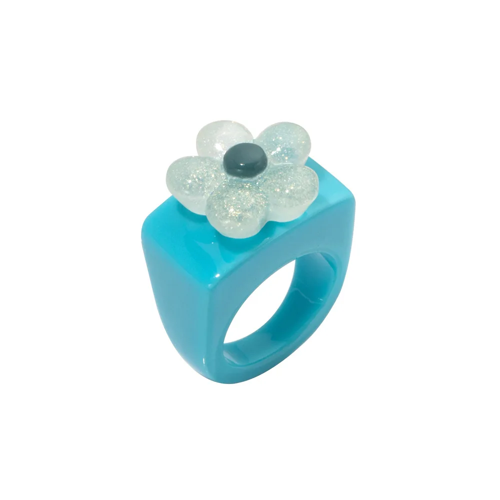 
2021 New Simple Fashion Geometric Acrylic Resin Ring Female Japanese Korean INS Cute And Interesting Flower Jewelry Gifts 