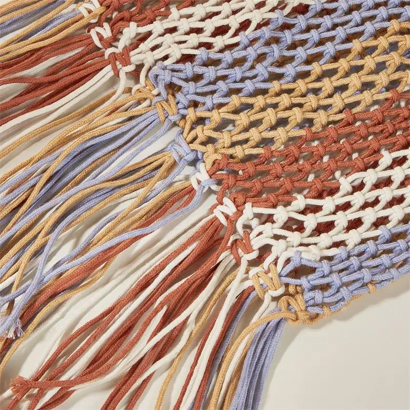 Wholesale Cotton Polyester Rope Handmade Woven Hollow Tassel Handbag Multicolor Rope Ring Handles Grocery Girls Outdoor Casual