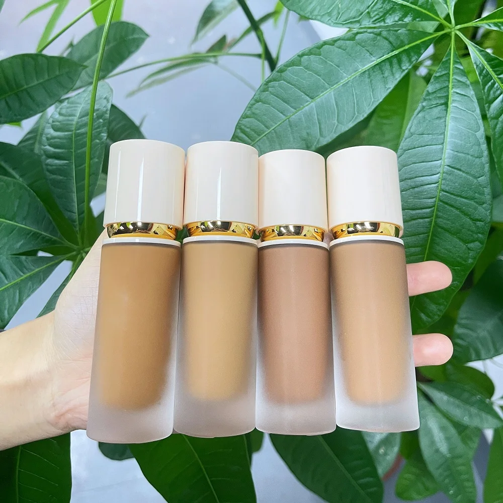 Wholesale Full Coverage Custom Glass Bottle Matte Waterproof Private Label Vegan Dark Skin Foundation