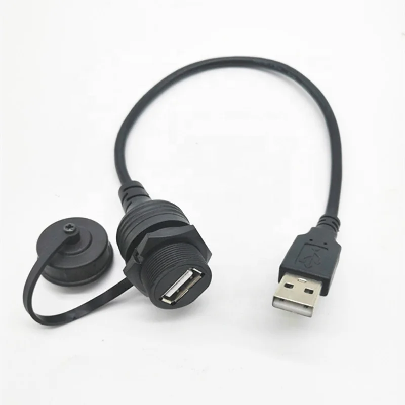 Round Single Port USB 3.0 Panel Flush Mount Extension Cable with Buckle for Car Truck Boat Motorcycle Dashboard