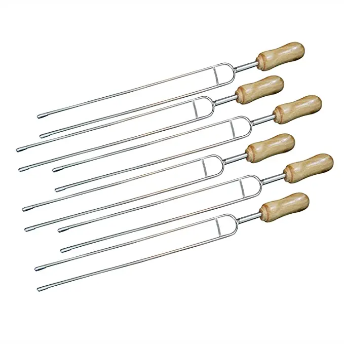 15.3inch Kebab Skewers Barbecue Fork Barbecue Sign With Wooden Handle Stainless Steel Grill Fork