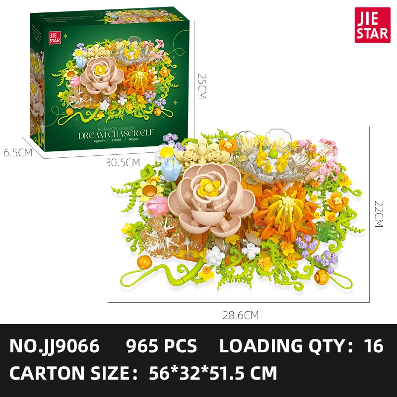 JIESTAR Wildflower Bouquet Building Block Set Plastic Flowers Botanical Diy Toy Unique Office Home Decor Women Girls Gift Set