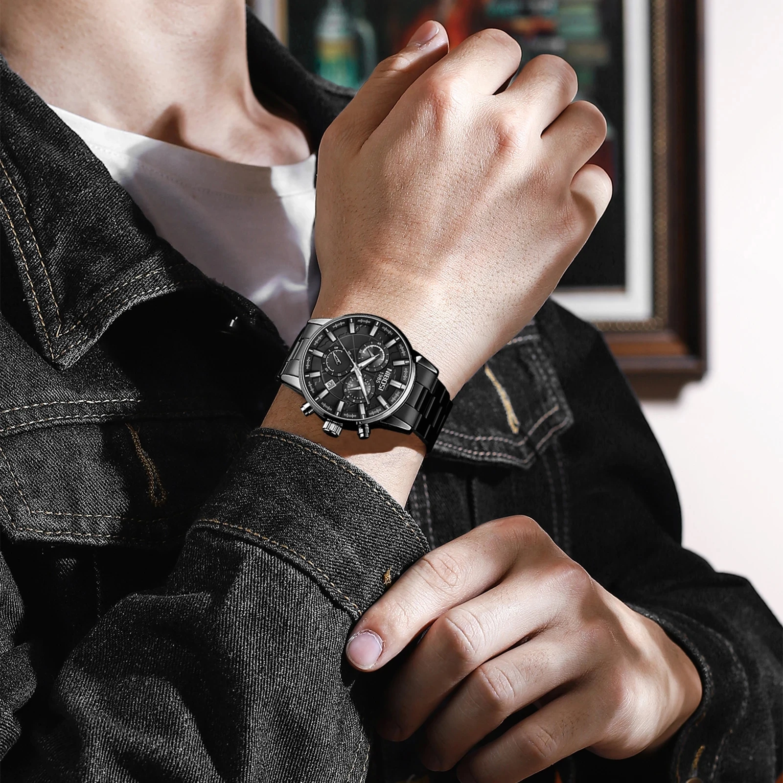 NIBOSI 2590 Quartz Watch Stainless Steel Belt Watch Luminous Hands Multi-function Design Men Creative 24 Hour Wristwatch Hombre