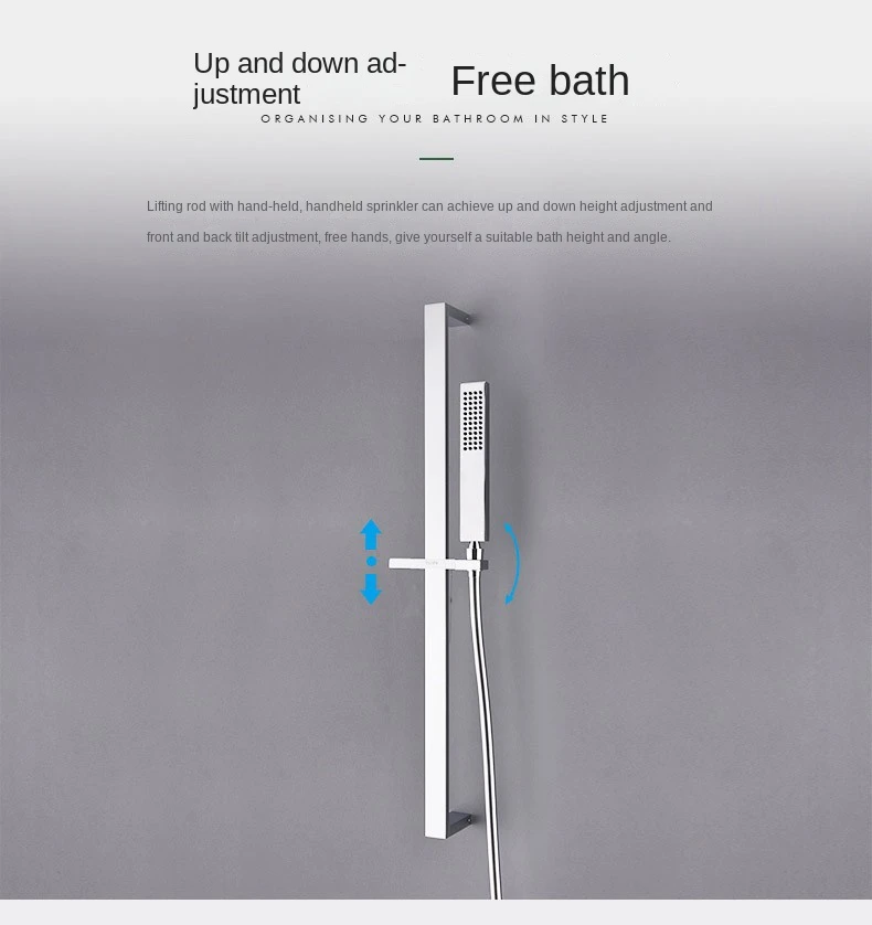 Luxury Household Chrome Square Top Shower Waterfall Bath Thermostatic Shower 3-Function Concealed Shower Set