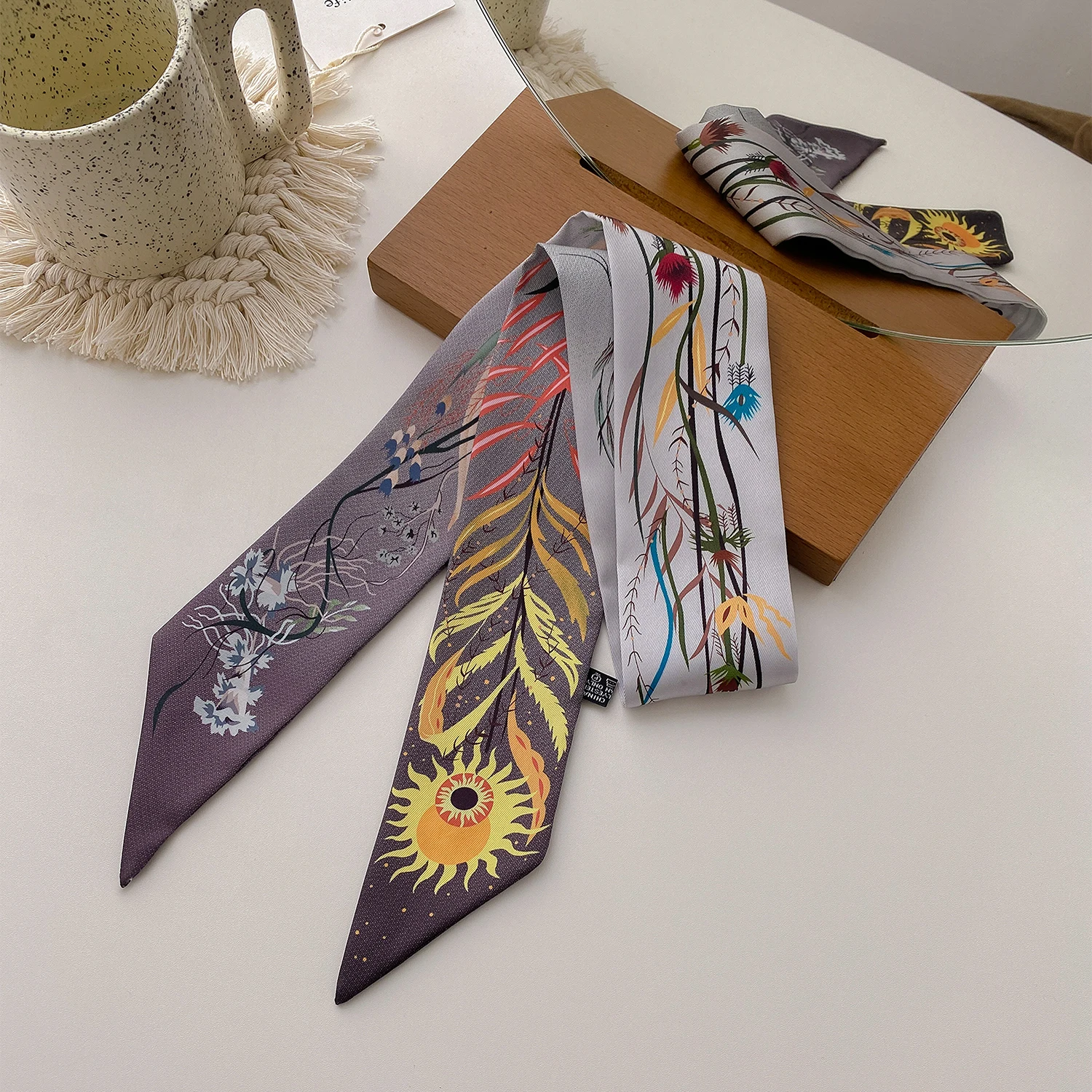 New custom printed polyester twill hair edge scarf silk designer head scarf handle bag scarfs