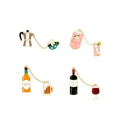 Fashion Creative red wine With Glass Badge Manufacturer Cheap Custom Metal Lapel Pin Badge With chains