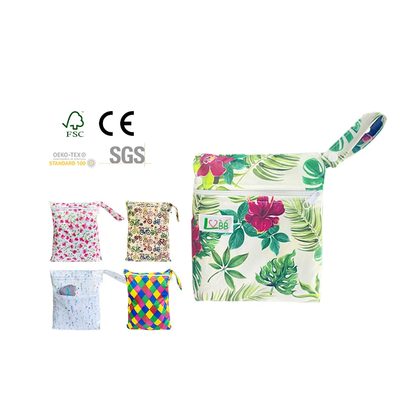 reusable swimming wet cloth bag waterproof two zip Travel Handy Baby Cloth Wet Dry Diaper Bags