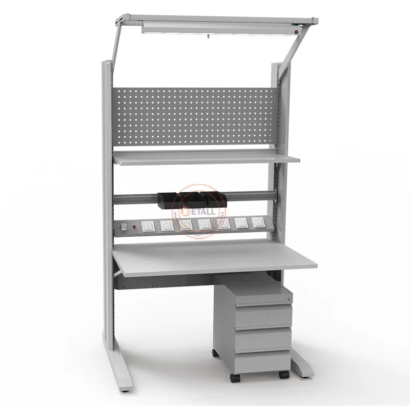 Detall Customizable lab workshop ESD workbench for electronics with drawers and shelf