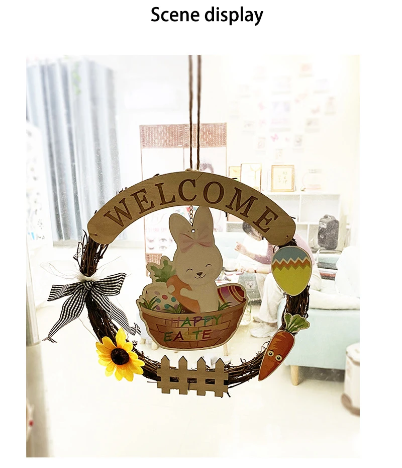 2022 Home Decorative BunnyFlower Wreath Door Hanger Pinecone Easter Wreath