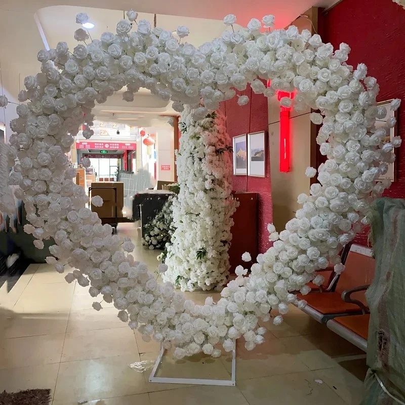 Round Square Purple And Gold Floral Arrangements Backdrop Wedding Arch For Ceremony Summer Outdoor Wedding Events Decoration