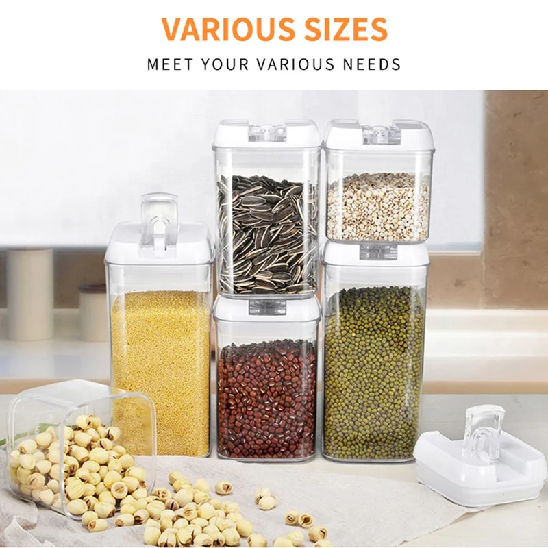 6 Pieces Crisper Stackable Pantry Organizer BPA Free Clear Cereal Pasta Kitchen Airtight Food Storage Container Plastic Set