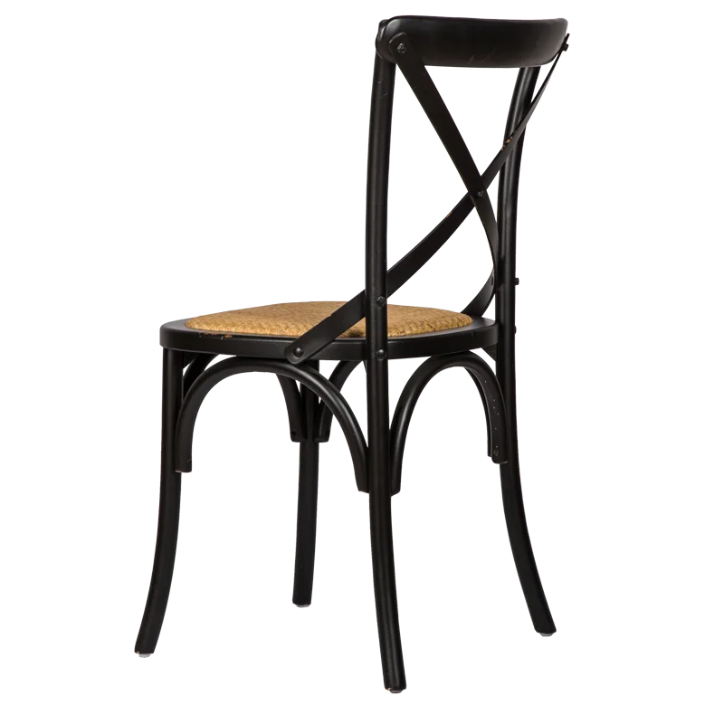Французский стиль отель загородный дом из тикового дерева трость X крест-накрест для использования на кухне черный обеденный стул