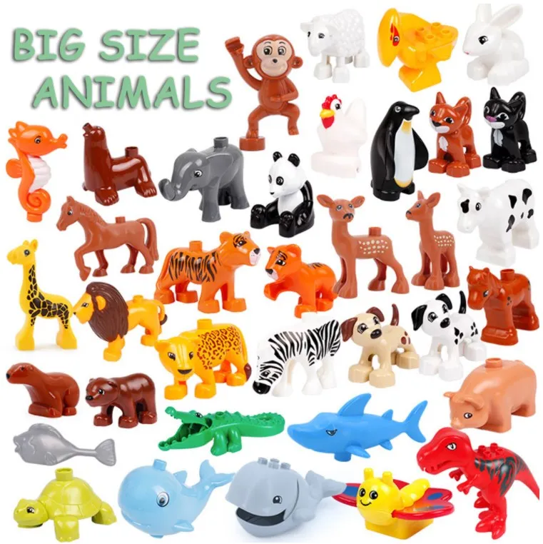
DUP Big size Zoo Animals Set Building Blocks Model Compatible Bricks Assemble Education Toys For Kid 