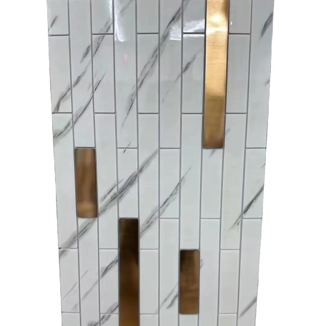 30*60CM  Self-adhesive  PET Glossy  XPE Foam   marble Bricks Wall Sticker with Gold Metal decoration manufacturer