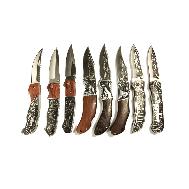 Dispatch 8 Models Folding Knife High Hardness Pocket Knife with Pattern Handle for Survival Outdoor Camping EDC Gifts