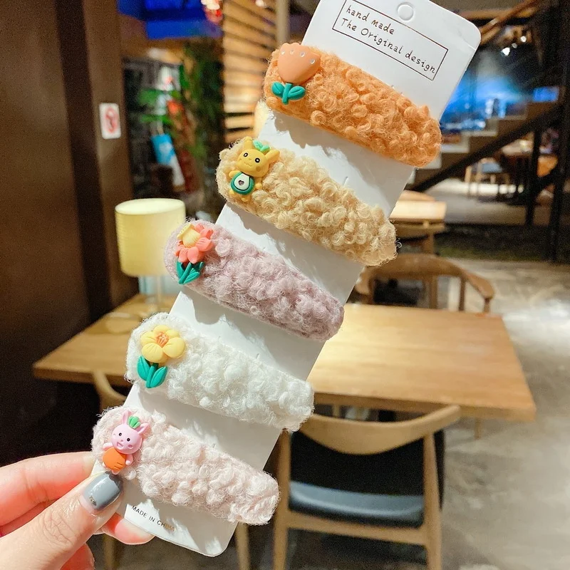 Wholesale girl Hair Accessories Fashion Faux Fur Plush Hair Clip Barrettes Headwear Bobby Hairpins