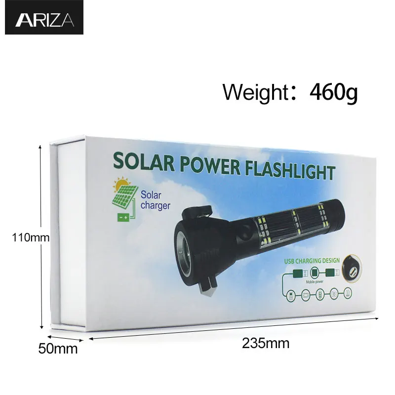 Multifunction Emergency SOS Alarm Tactical Solar Power Rechargeable Led Torch With Power Bank