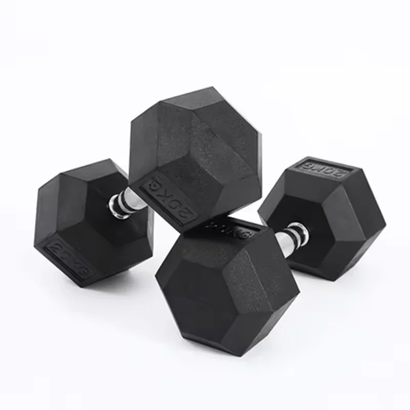 Wholesale China Manufacturer Custom Free Weight Gym 3-100 LB 1-60 KG Set Metal Handle Cast Iron Rubber Hex Hexagon Dumbbell