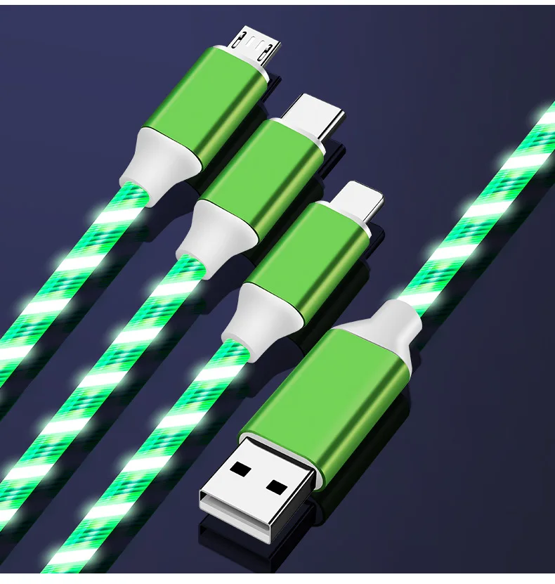 multifunctional three-in-one first-class optical data cable USB fast charging one with three illuminated charging cable