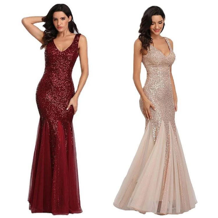 Visualize 2021 New style Wholesale high quality fashion long mermaid Sequins prom dress Wedding dress elegant casual dresses