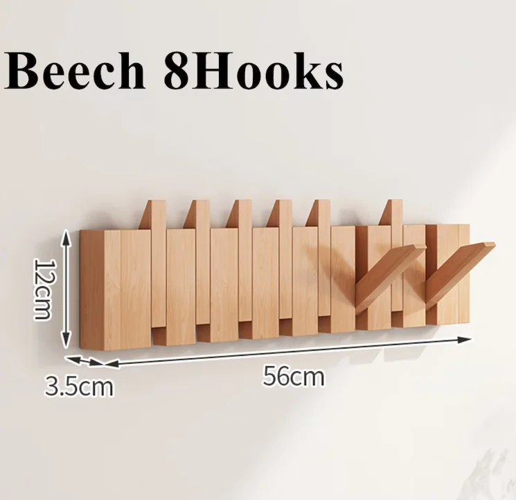W248 Solid wood piano coat hook rack wall mount, Walnut entryway wall coat hooks hanger, Modern hallway wall hook Key Hat holder