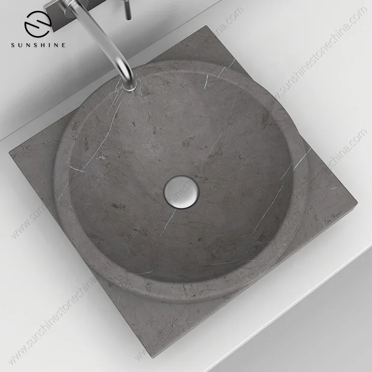 China Quality Factory Price Custom Made Pietra Grey Marble Drop In Small Corner Bathroom Sink Washbasin For Shelf