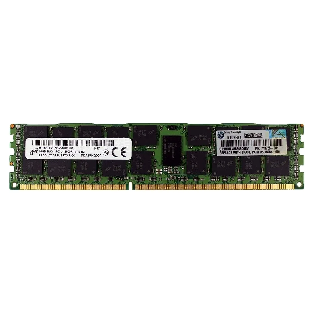 Original New HPE 16GB (1x16GB) Dual Rank x4 PC3L-12800R (DDR3-1600) Registered CAS-11 Low Voltage Memory Kit 713985-B21