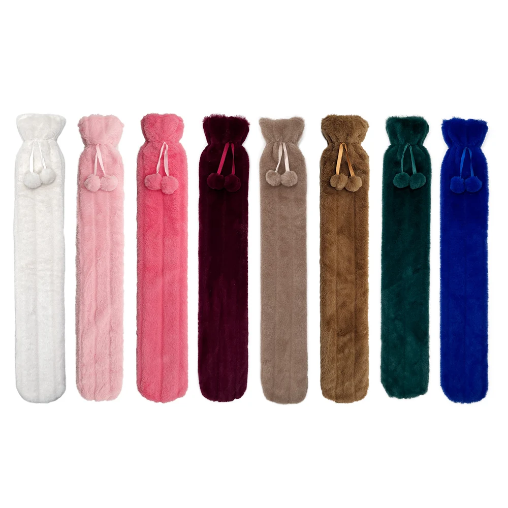 Long Rubber Hot Water Bottle For Bed Warm Waist Back&Soft Plush Cover