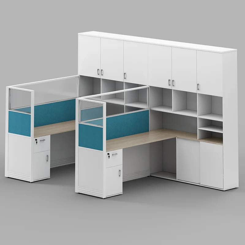 Meetco New l shape office workstation desk partition cubicle workstation office table with big file cabinet