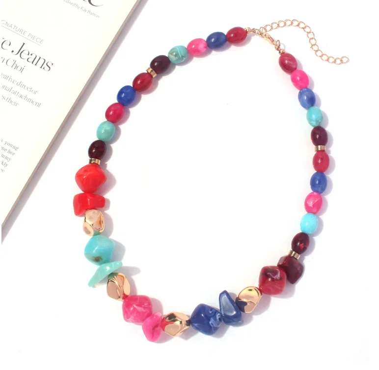 Handmade Multicolored Resin Acrylic Beads link Collar Necklace For Women Statement Turquoise Choker Necklace Jewelry Wholesale