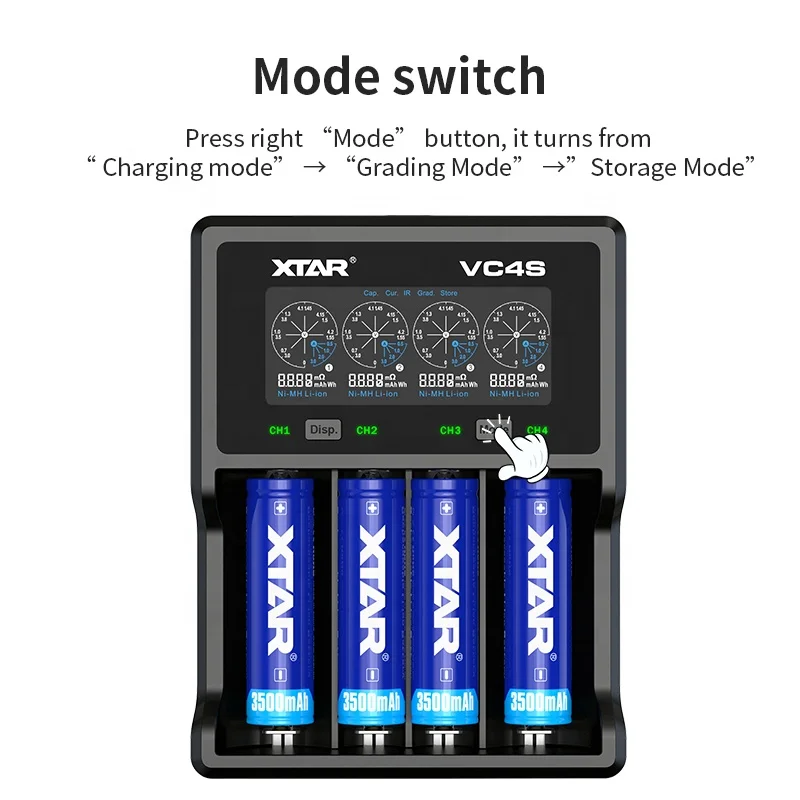  Зарядное устройство XTAR 2019 VC4S для литий-ионных/никель-металлогидридных/никель-кадмиевых аккумуляторов 3 6 В 7