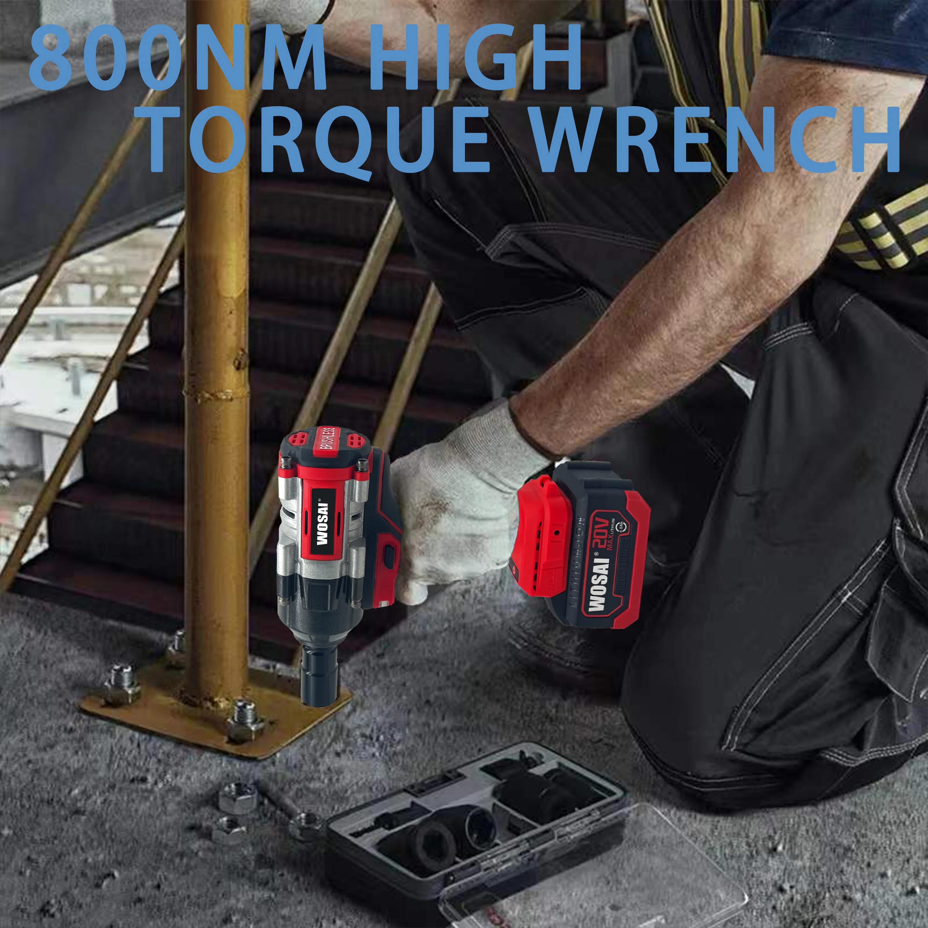 Profesional Repair Ratchet Wrench 1/2 Drive Size 800NM Working High Torque Impact Brushless Power Wrenches Kit
