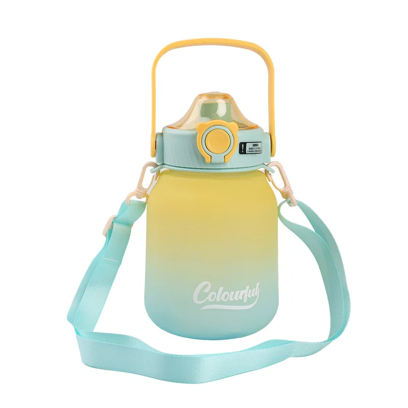 1100 1300ml Hot straw cute cartoon kids plastic water bottle with separation frosted student portable sports water bottles