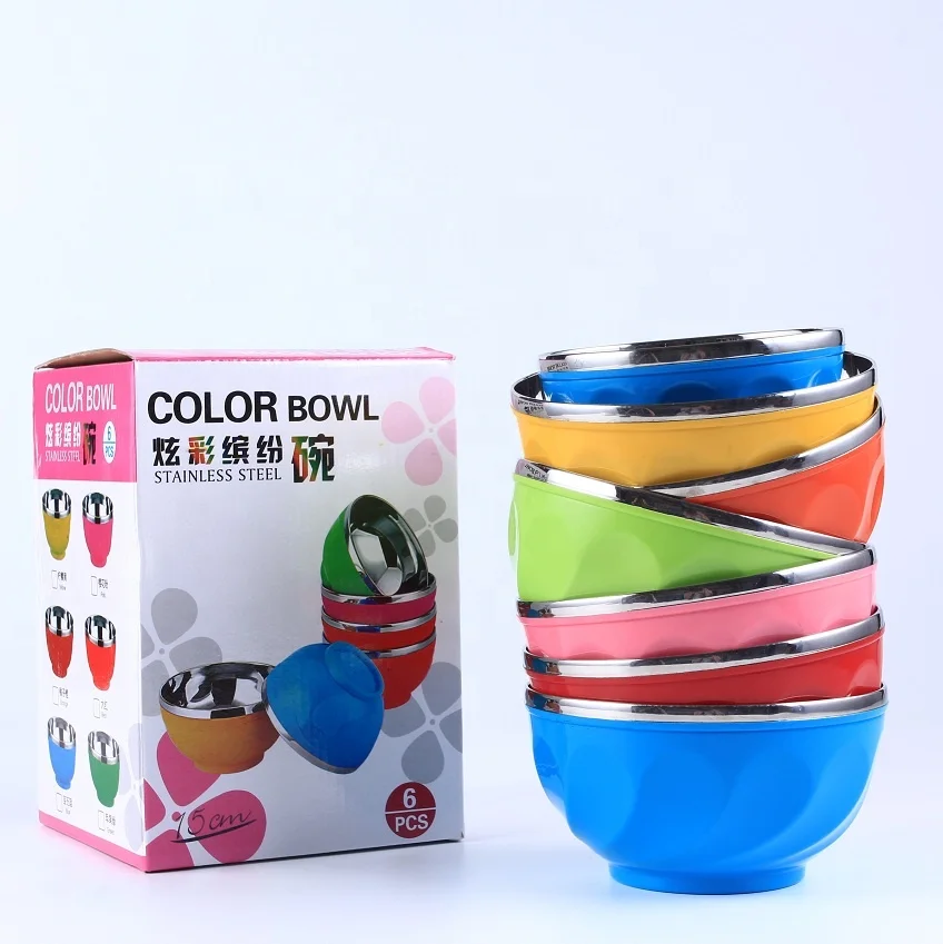 Горячая продажа Красочные 6 шт дети чаша набор 15 см миска из нержавеющей стали