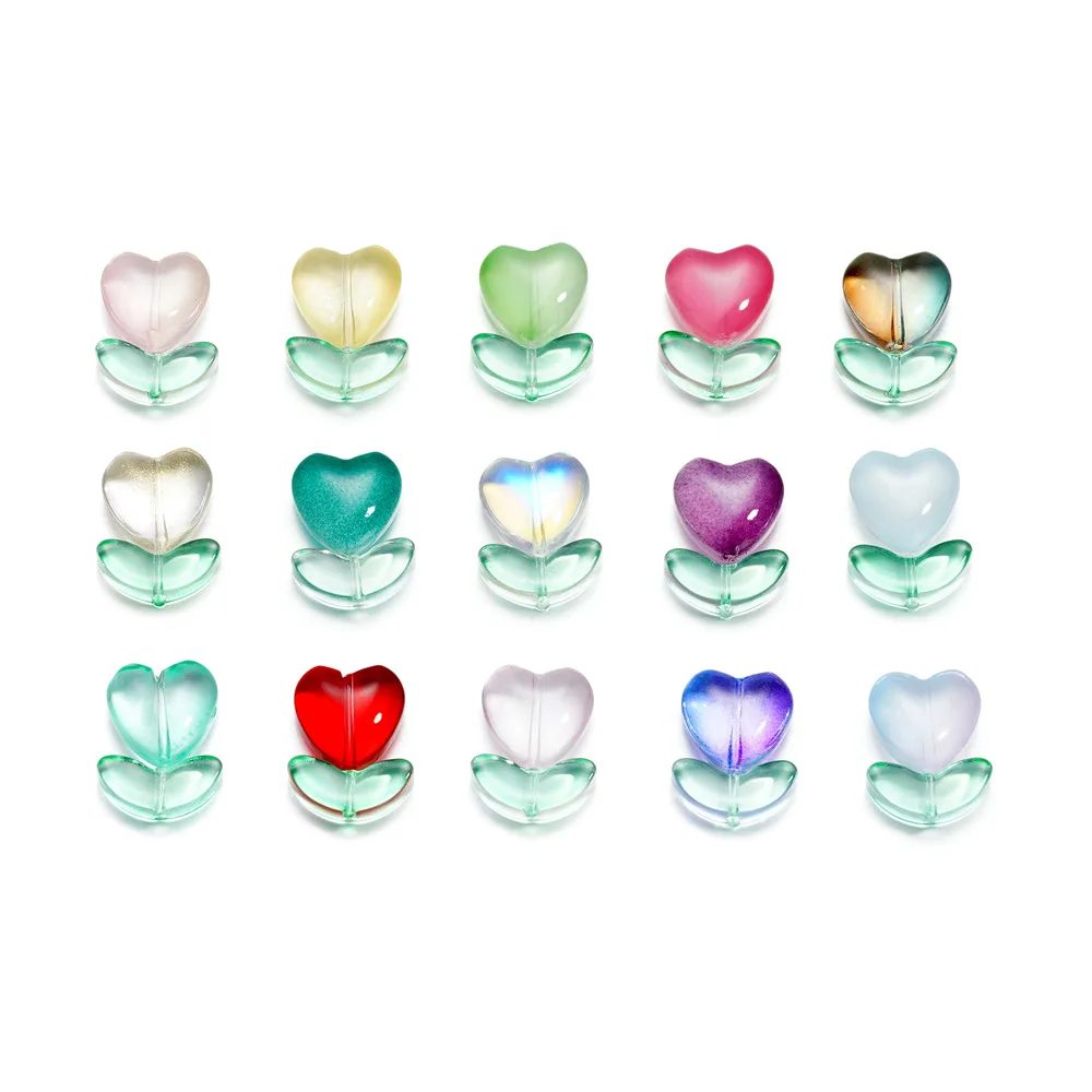 Jewelry components transparent multicolor heart leaf glass beads  for jewelry making findings