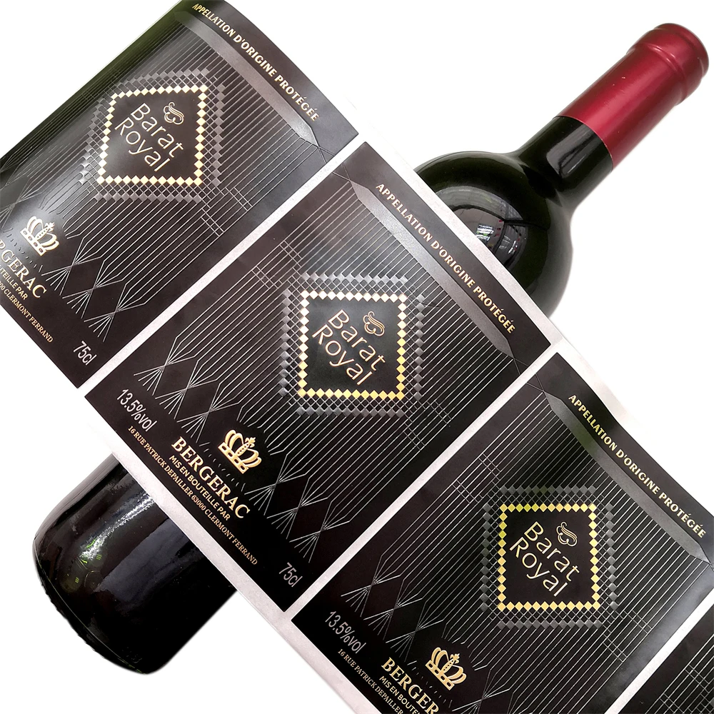 Custom Printing Uv Spot Gold Foil Embossed Premium Textured Paper Red Wine Packaging Label Personalize Wine Bottles Labels