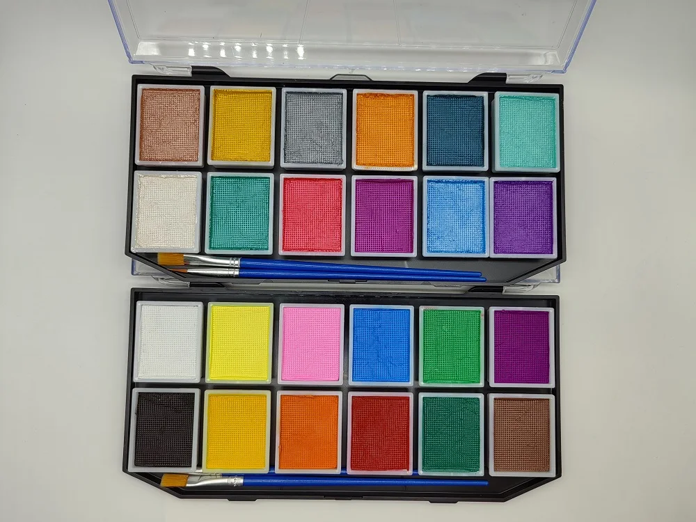 Professional wholesale cosmetic water activated makeup brush set rainbow color fluorescent body paint