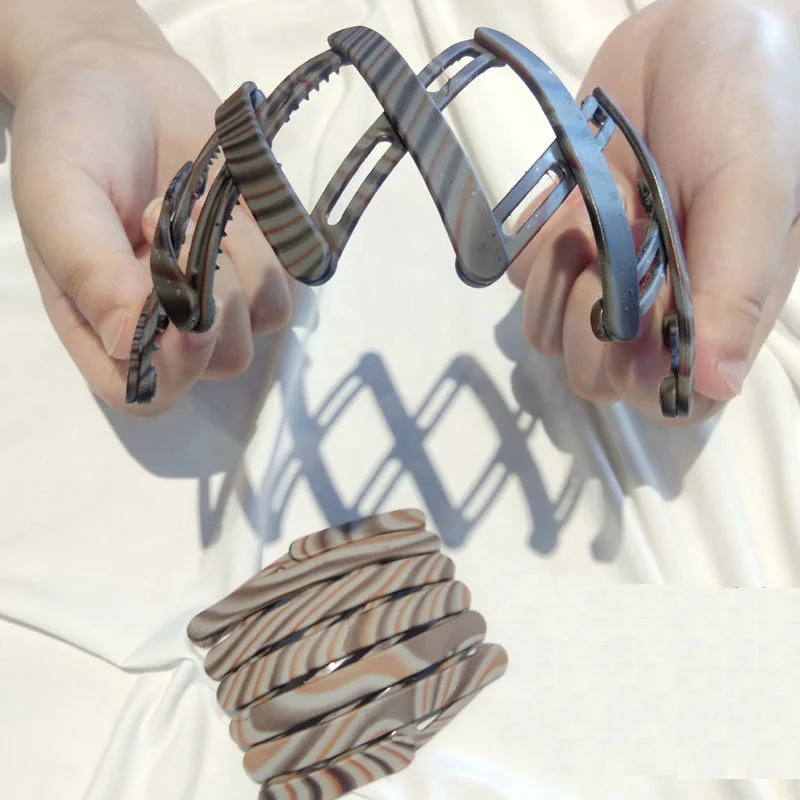 Ziming ripple women telescopic hair hoop teethed anti slip resin acrylic plastic portable adjustable foldable headbands