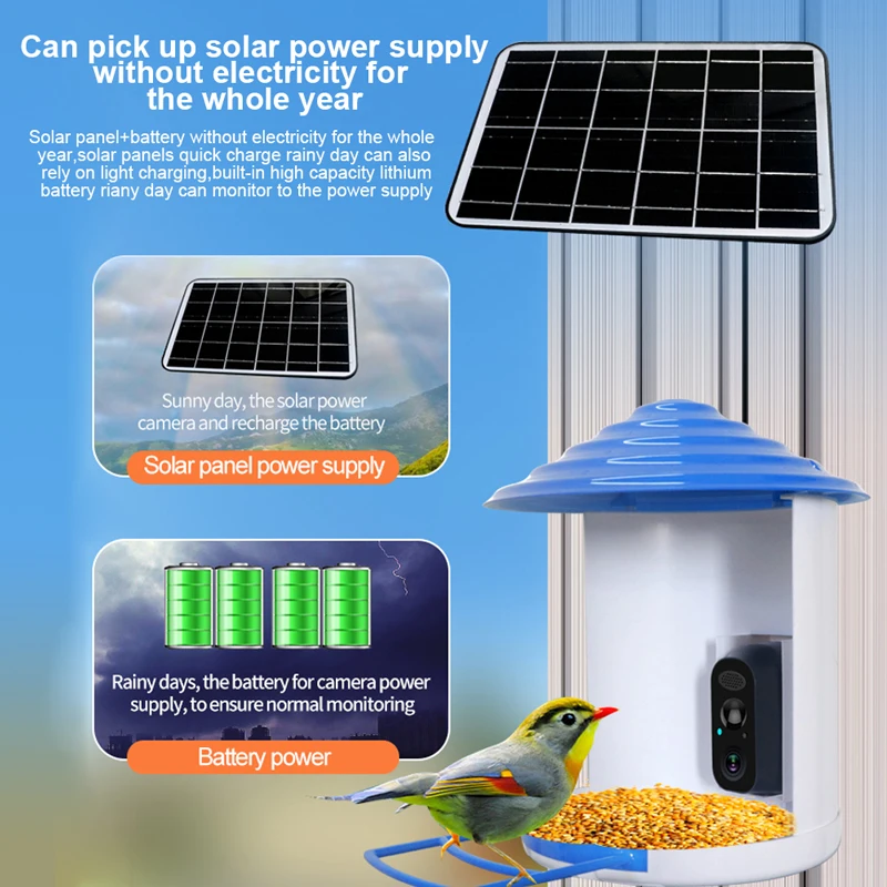 Wistino 1080p Auto Capture Bird Videos AI Smart Bird Feeder Camera AI Identify Bird Species Solar Wireless CCTV Camera