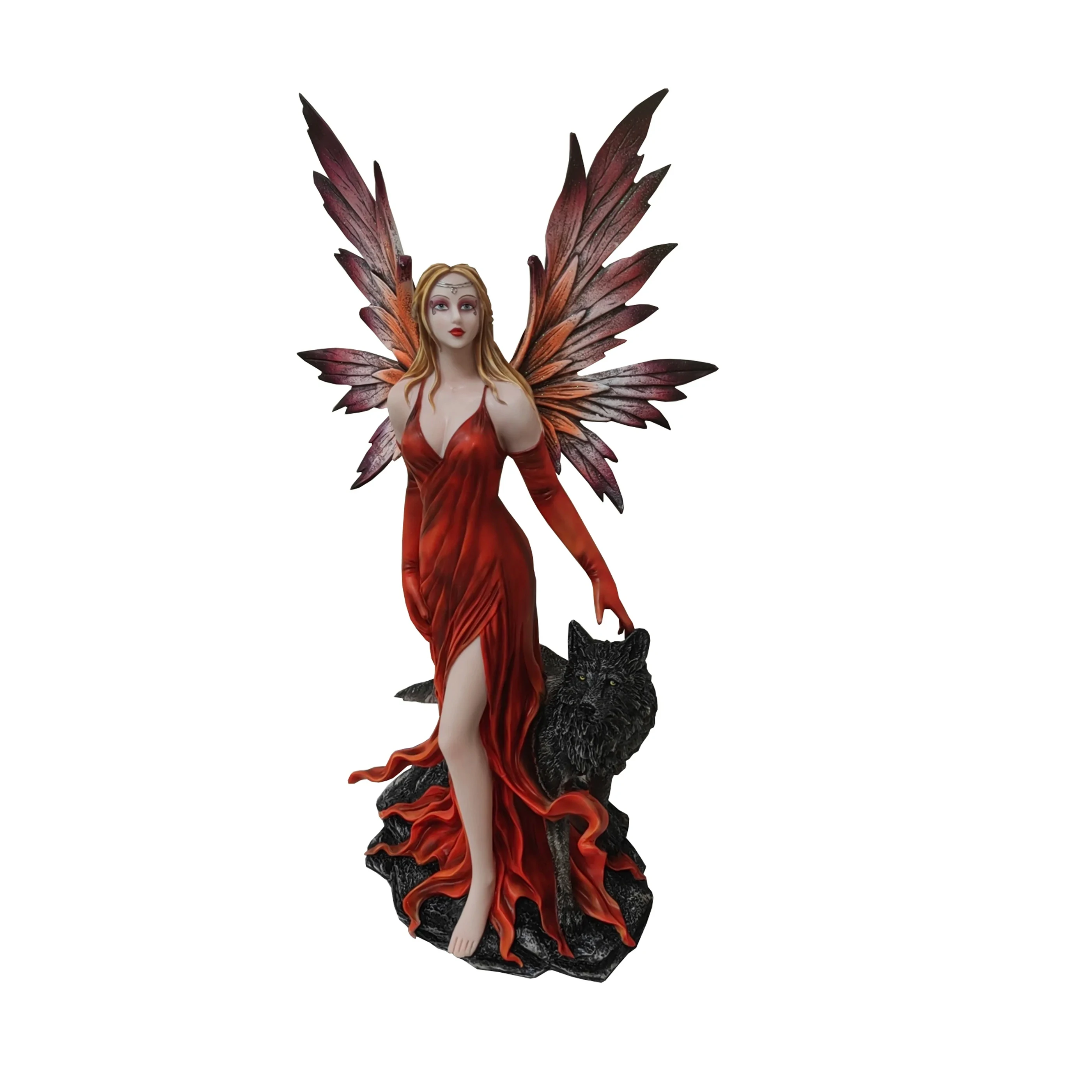 OEM customize poly resin fairy figurine beautiful fairy with wolf resin decoration