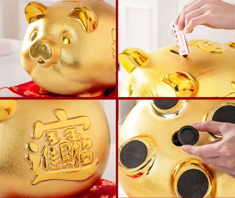 wholesale golden pig cash savings coin big small gold piggy bank for money chinese new year ceramic custom cute large pig logo