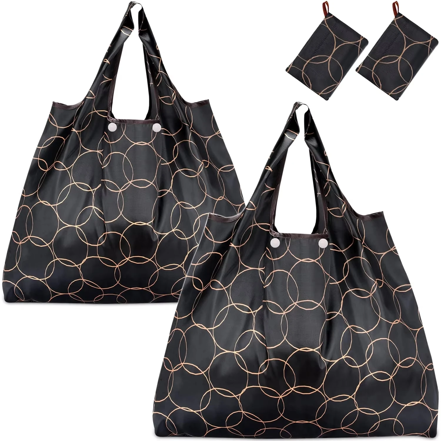 Foldable Nylon Shopping Bags with Bottom and Customized Logo Printed, Heavy Duty Waterproof Fabric Tote Bags for Shopping