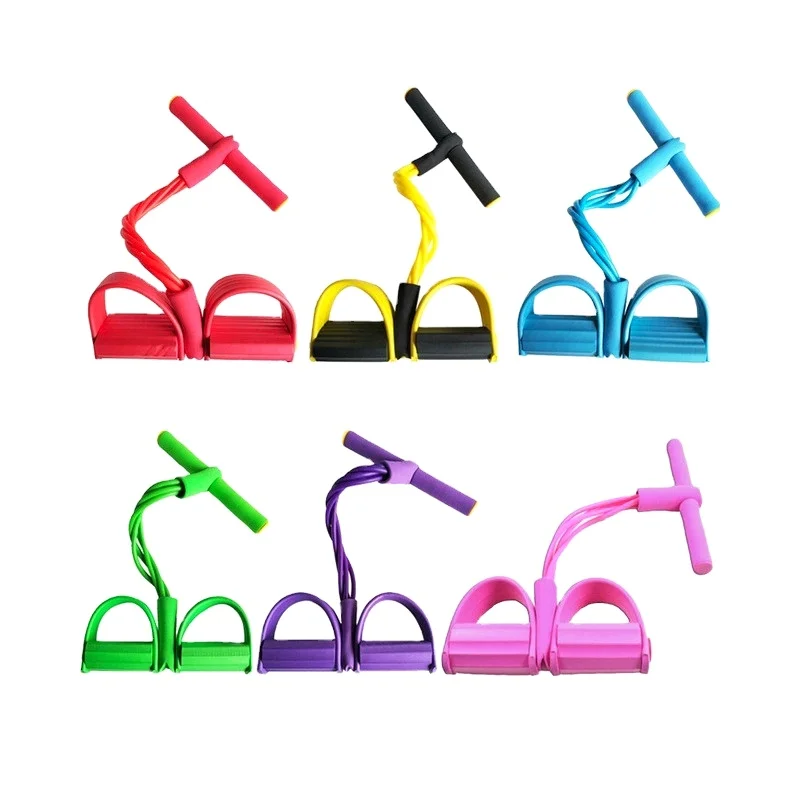 Fitness equipment 4 tubes elastic pull rope pedal hand foot exerciser pull rope