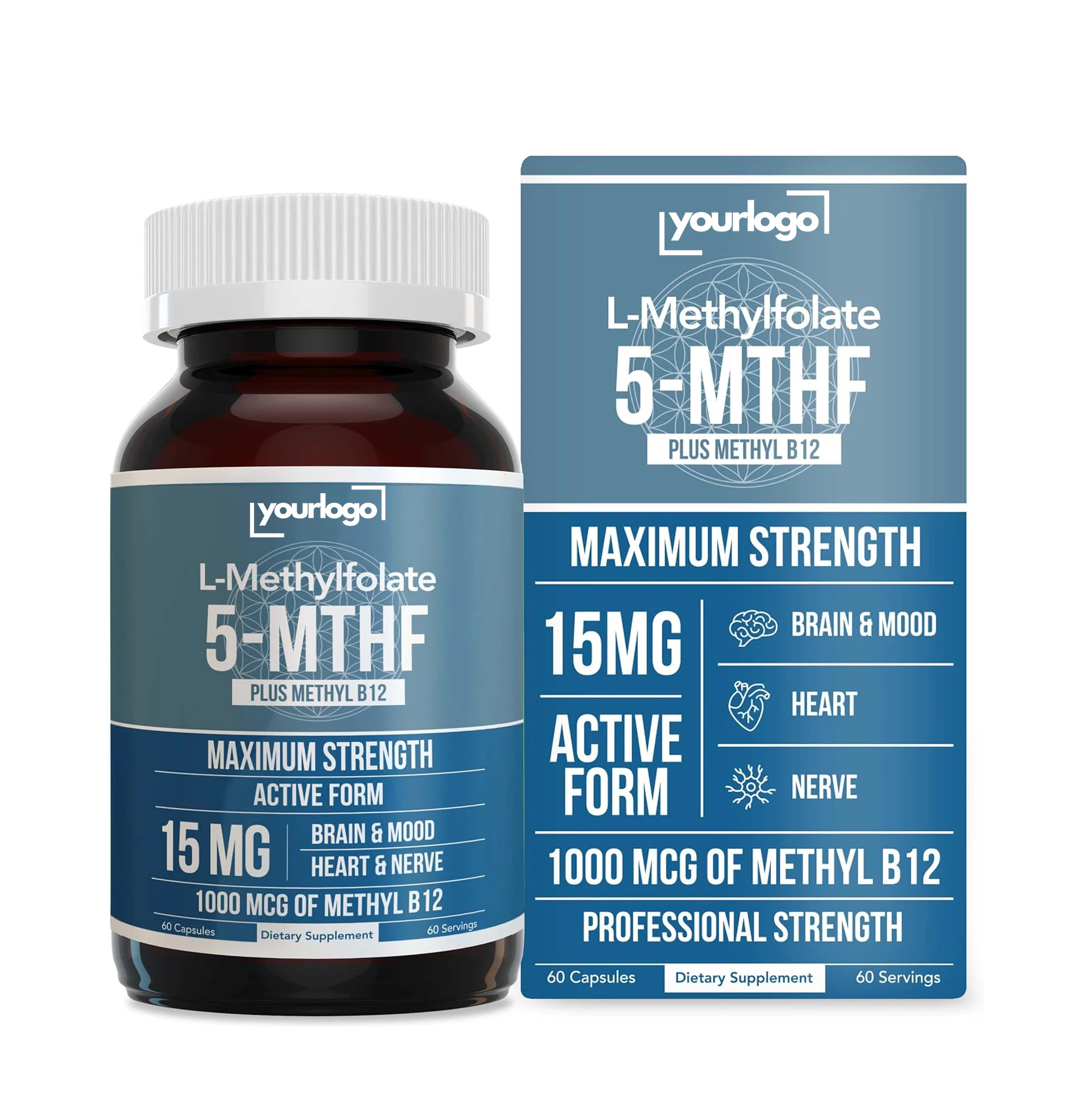 OEM High Potency Methyl Folate Supplement Capsules with Methyl B12 - Premium Quality L-Methylfolate Capsules