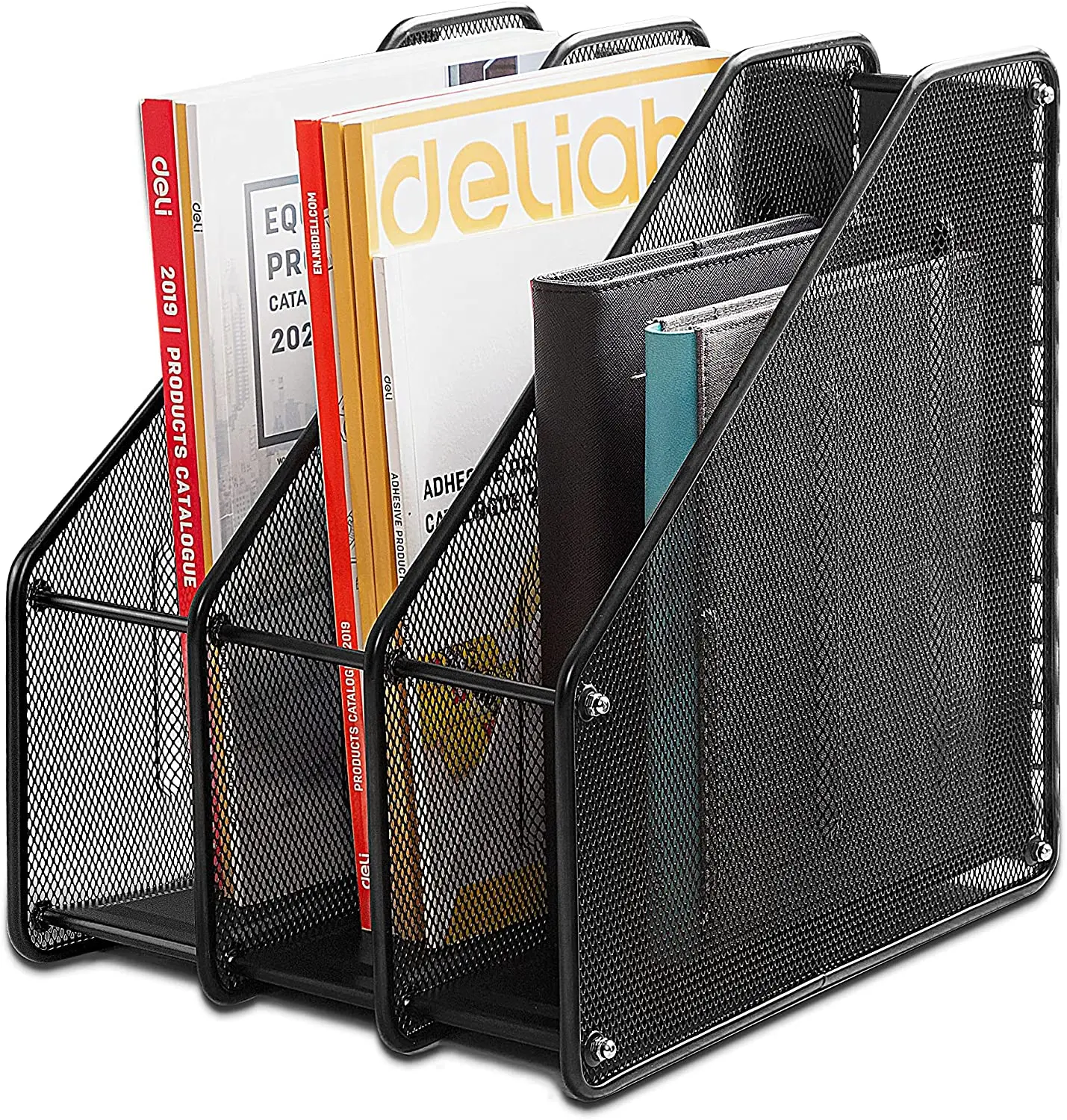 3 Vertical Compartments Office Desktop Mesh Document Magazine File Storage Organizer Holder