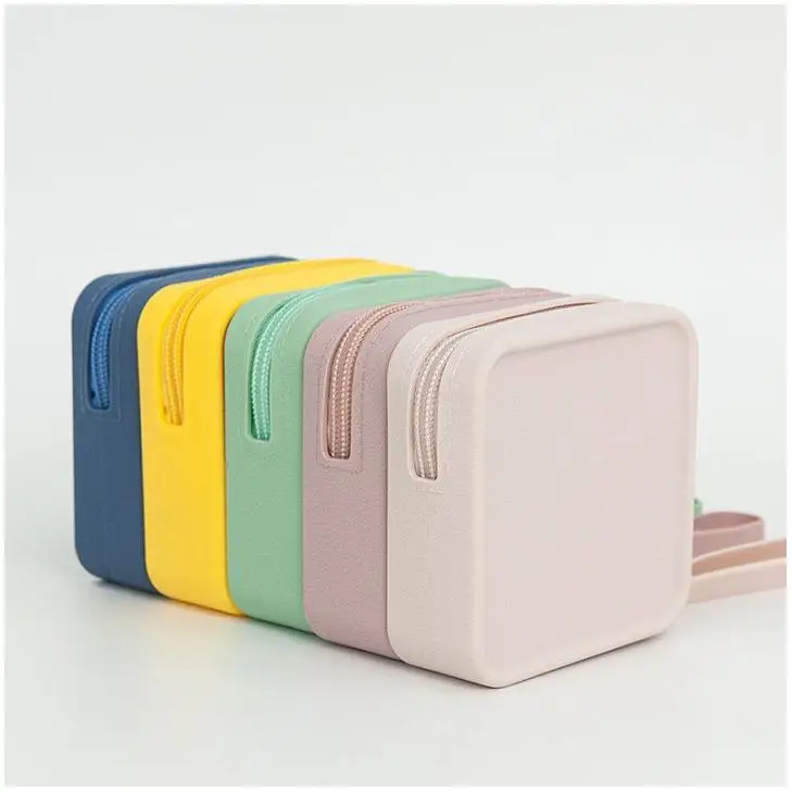 Custom Storage Boxs Case Waterproof Mini Silicone Professional Zipper Square Data Cable Organizer Colorful Makeup Box