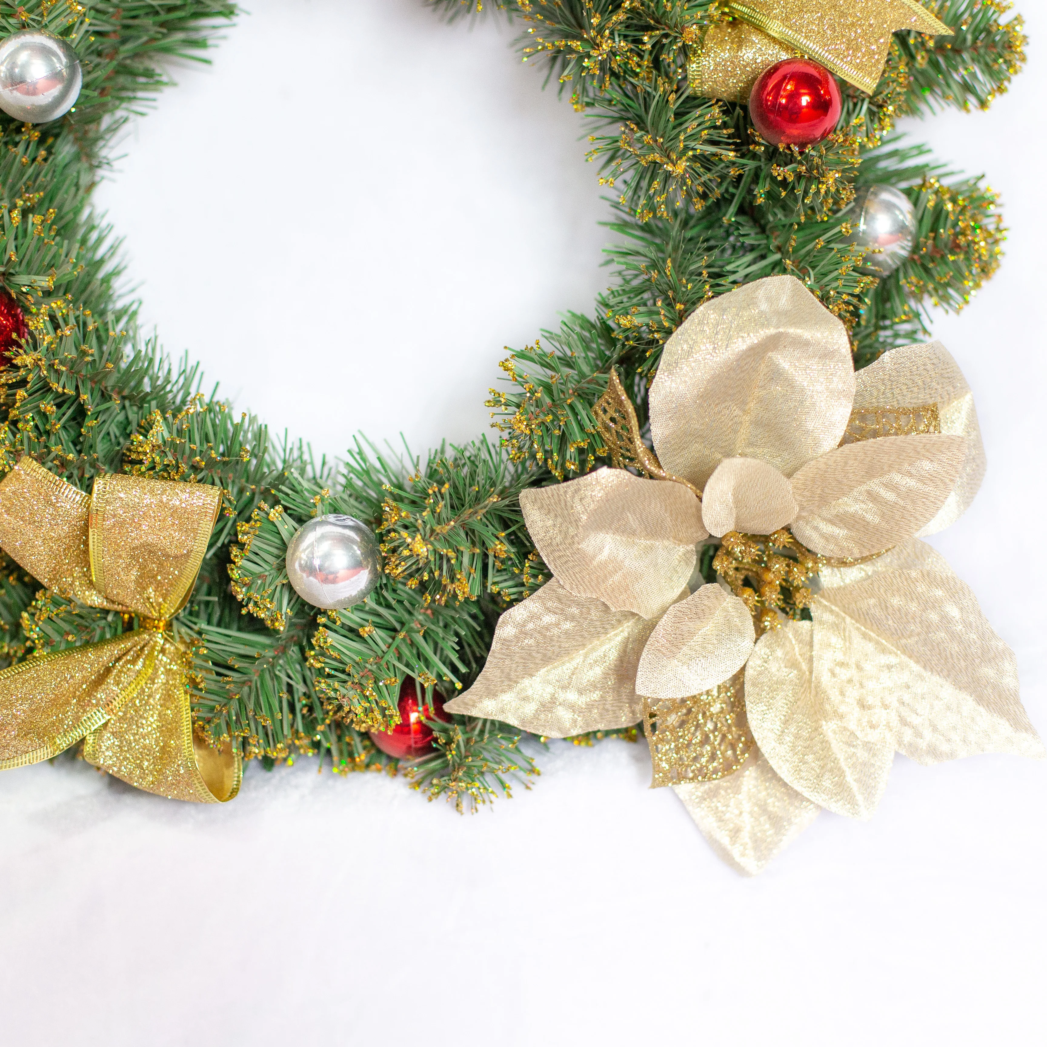 
450CM PVC branch with red balls and ribbon gold dust decorative christmas garland 