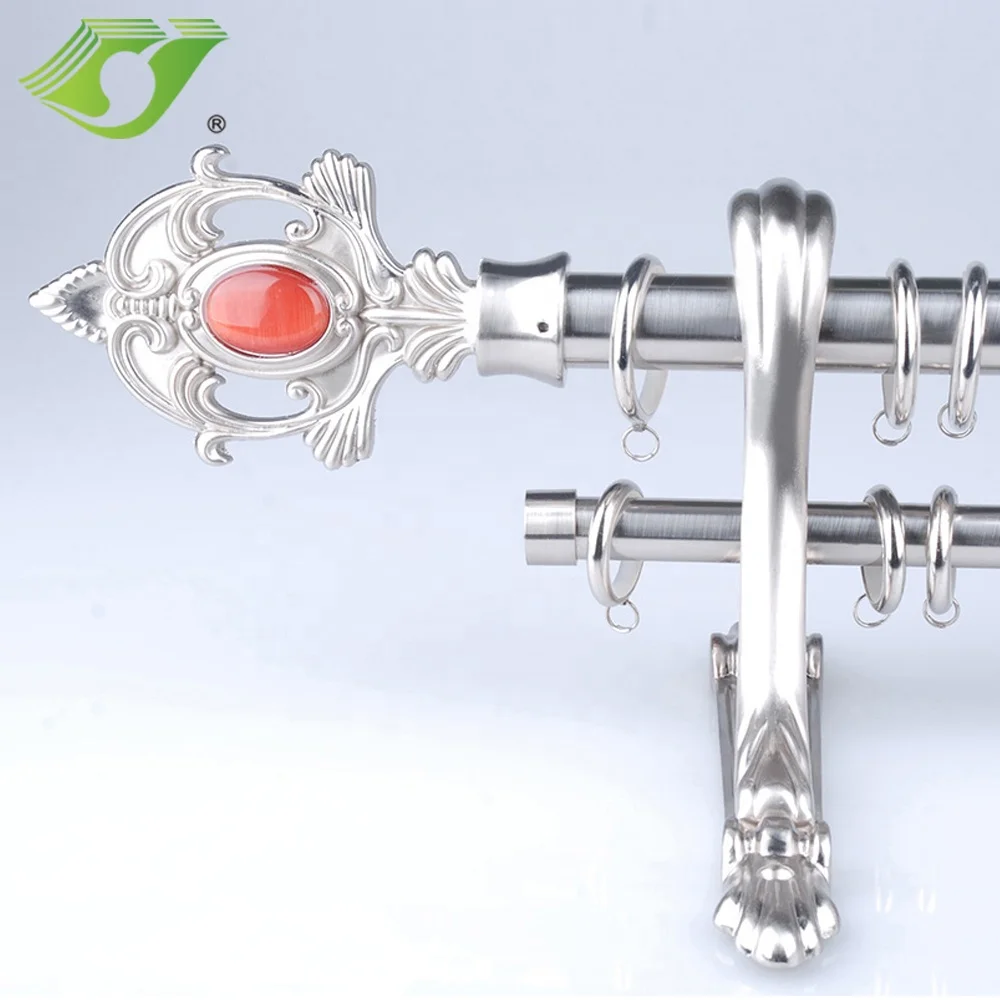 Window adjustable extendable metal curtain rod for home antique brass double bracket curtain rod