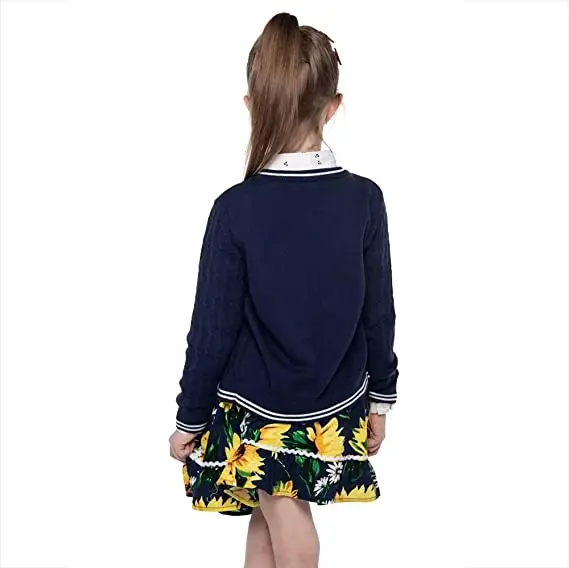OEM Custom Girls Sweater Pullover Cardigan School Uniforms For Girl  Long Sleeve V Neck Cotton Knit Sweater